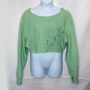 Niyama Sol Chunky Sweatshirt Crop Top Womens XL Green Distressed Destroyed EE05